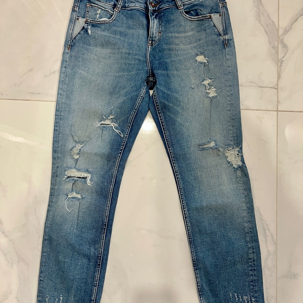 ZARA Ripped Midi Skinny Jeans